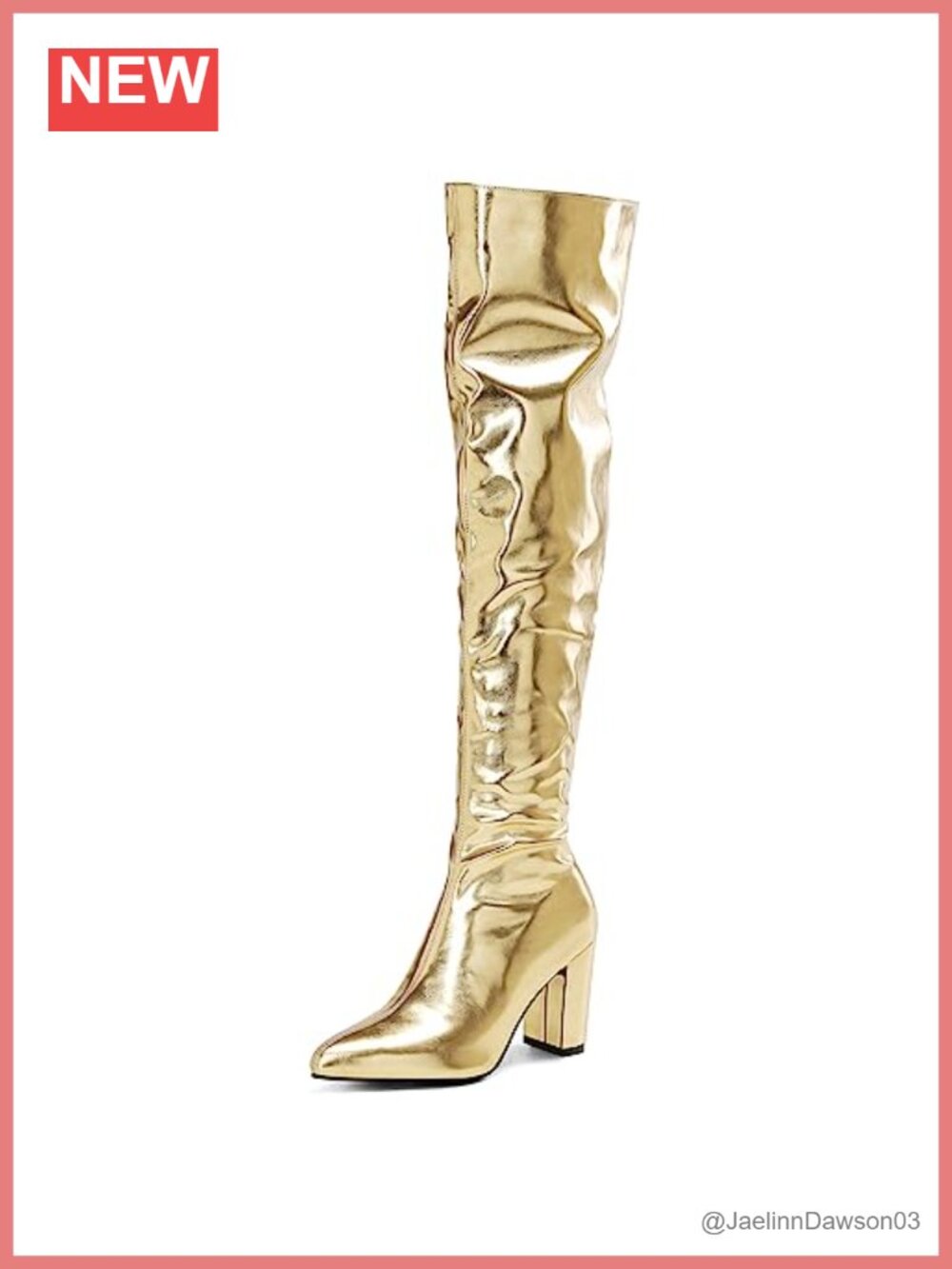 Over Knee High Boots Metallic Chunky Heel Pointed Toe Zip